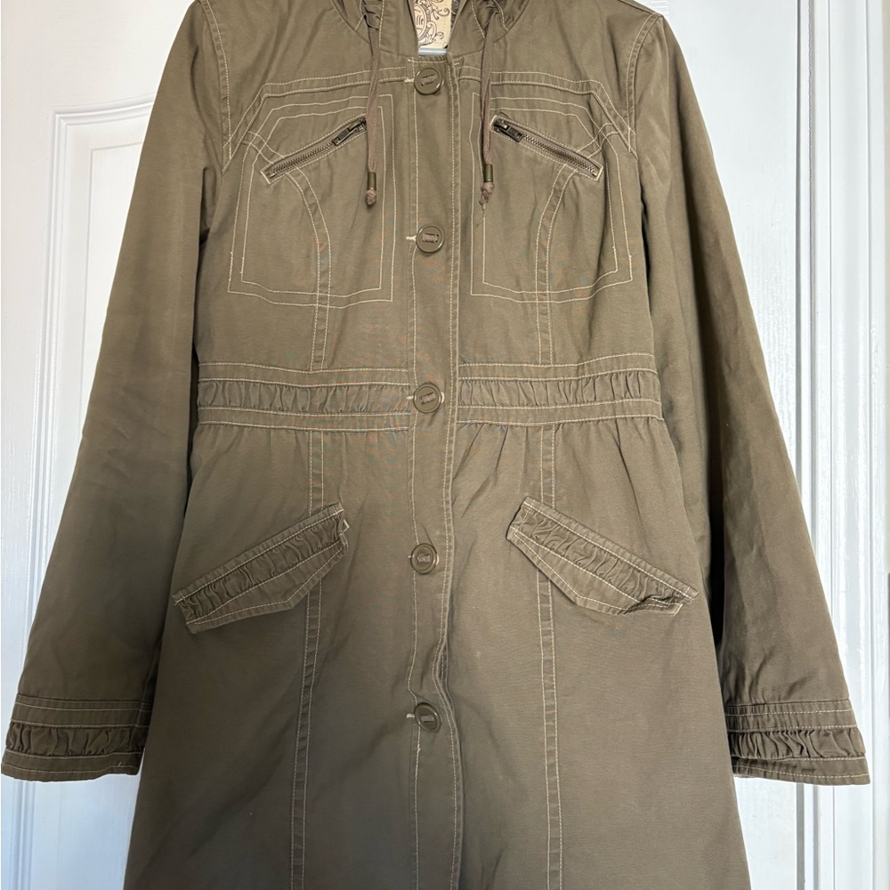 Olive Green Women's Tulle Anthropologie Trench Coat